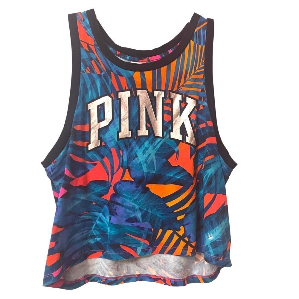 Pink Victoria's Secret Tropical Silver Pink logo cropped tanked top, S/P